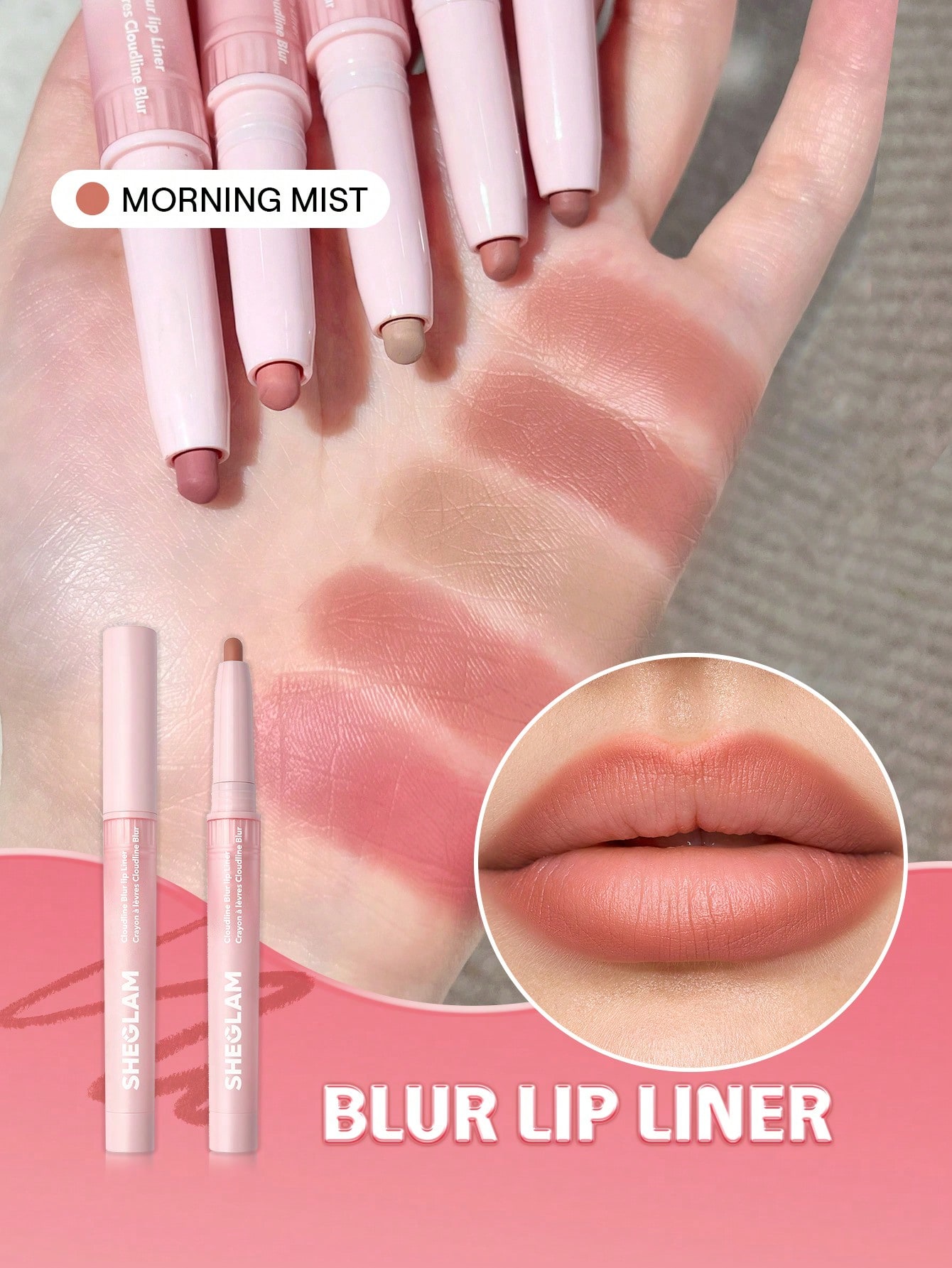 SHEGLAM Cloudline Blur Lip Liner-Morning Mist Lip Combo