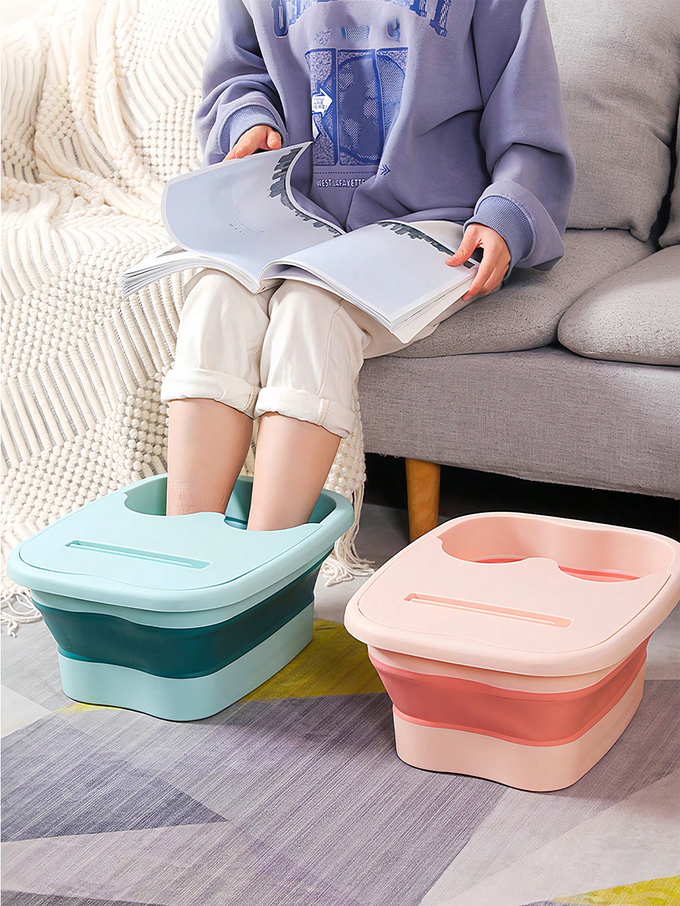 Large Size Deep Foot Spa Tub Portable Household Foot Massage Bath Basin For Health Insulated Collapsible Foot Wash Tray With Massaging Rollers And Lids Function Soaking Tired Feet Stress Relief Foot Spa For Family Home And Living Essentials