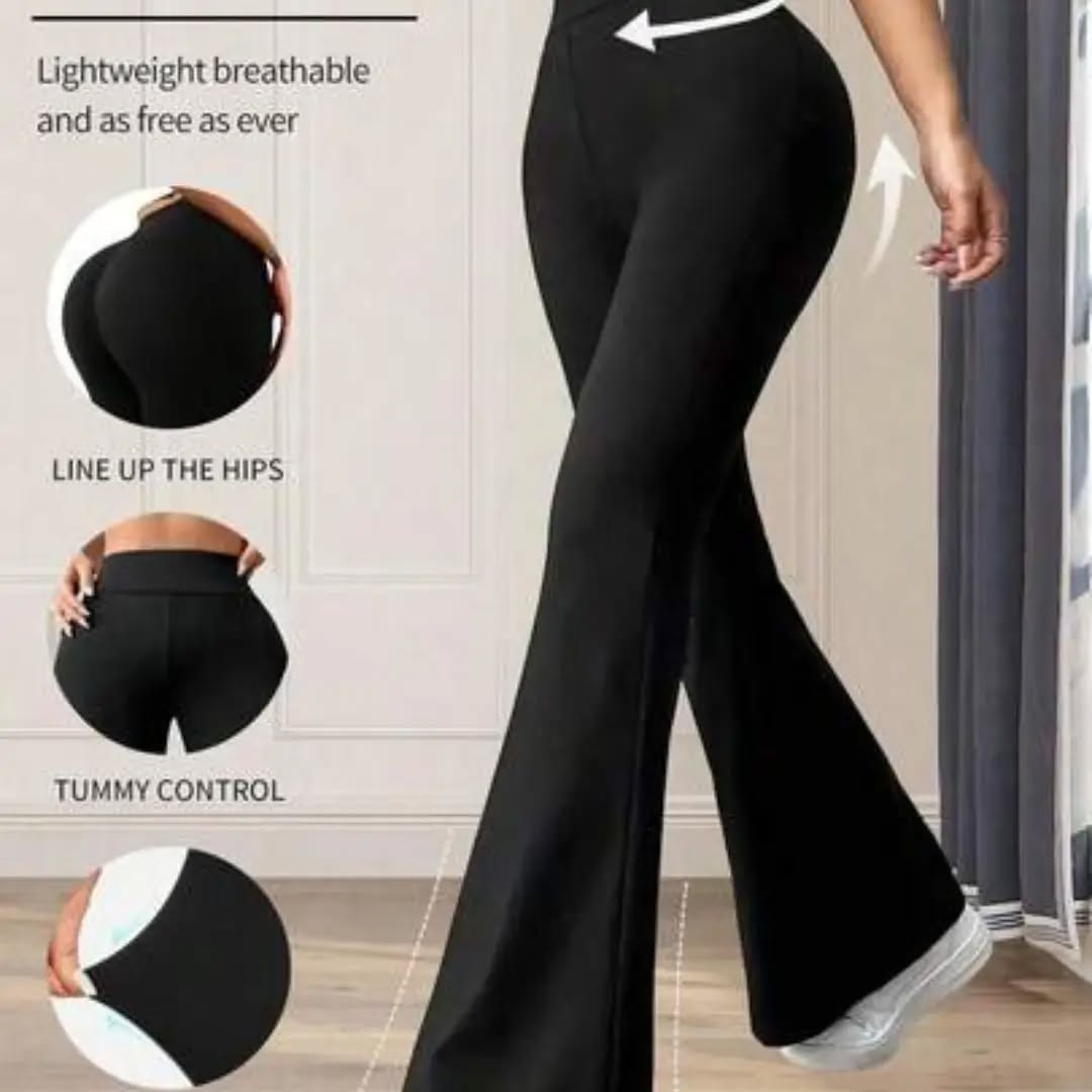 Petite Women's Solid Color High Waist Casual Flare Pants Black Spring