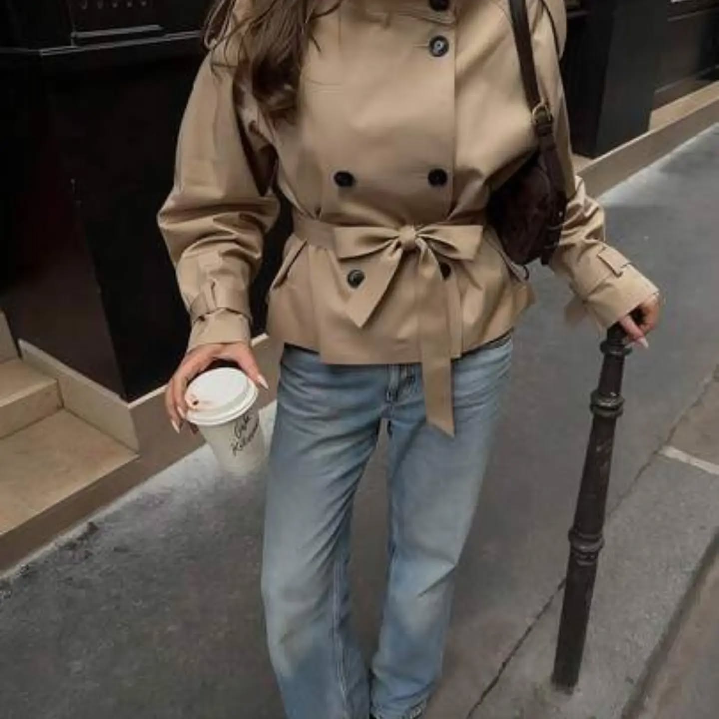 Vuslat Women's Autumn Loose Short High Collar Casual Trench Coat