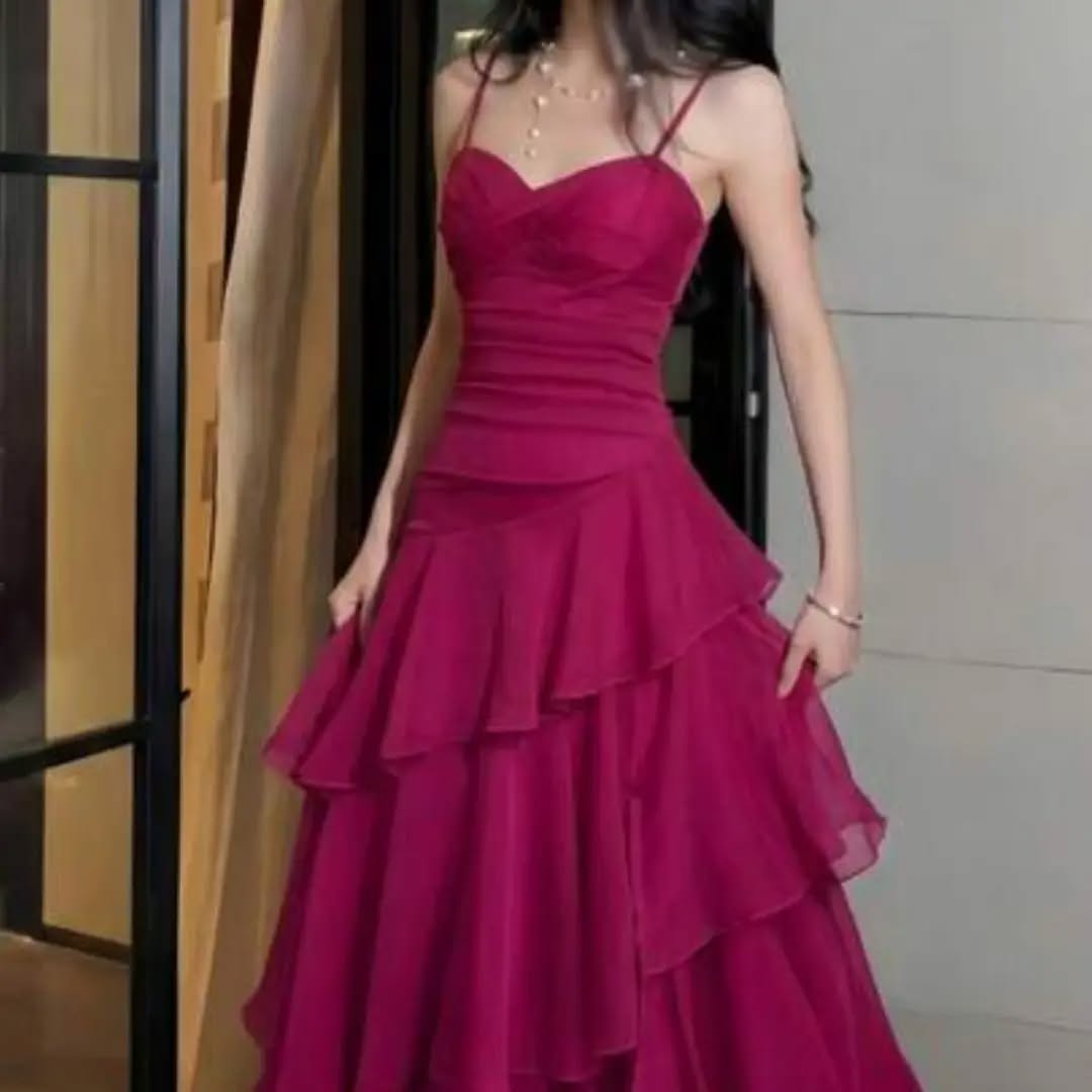 Elegant Asymmetric Ruffle Strap Dress