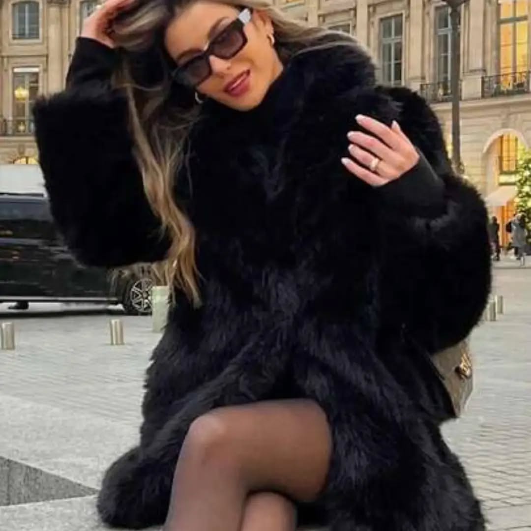 Women's Vintage Solid Color Faux Fur Oversize Jacket