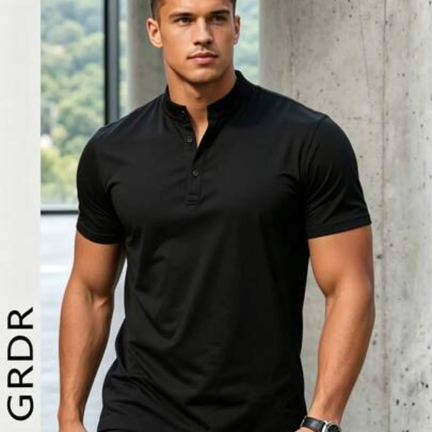 GRDR Men's Casual Henley Neck Short Sleeve T-Shirt