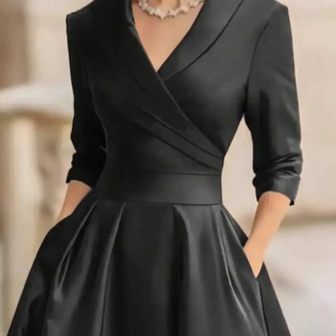 Elegant Fashion European & French Style Women's Long Sleeve Dress With Large Lapel