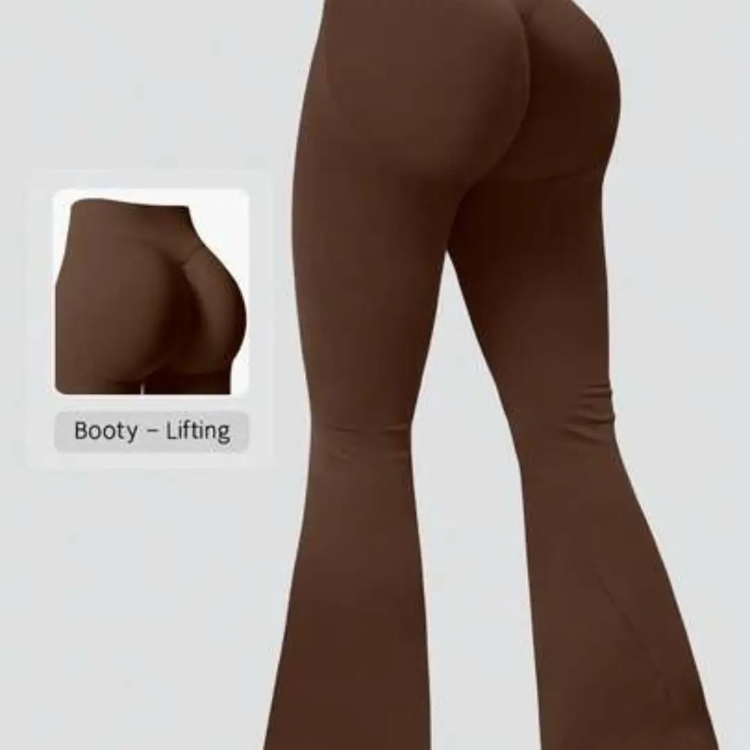 NcmRyu 1pc Women's Solid Color Seamless Minimalist High Waist Elastic Butt Lifting Flared Sports Pants Spring
