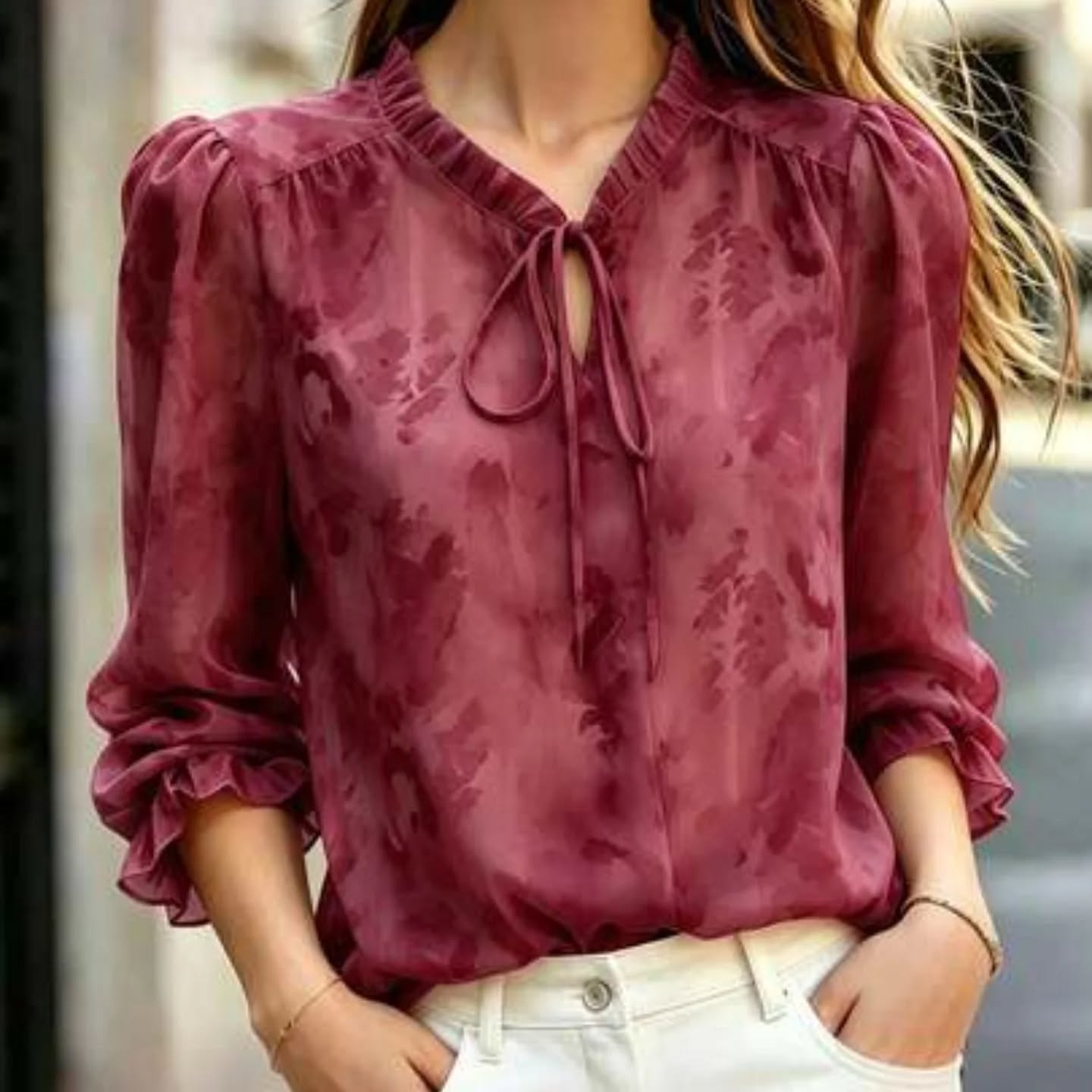 Women's Sheer Floral Stand Collar Shirt