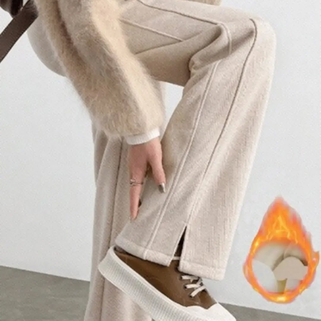 YI XUAN Women's Thermal Lined Wide Leg Split Hem Pants