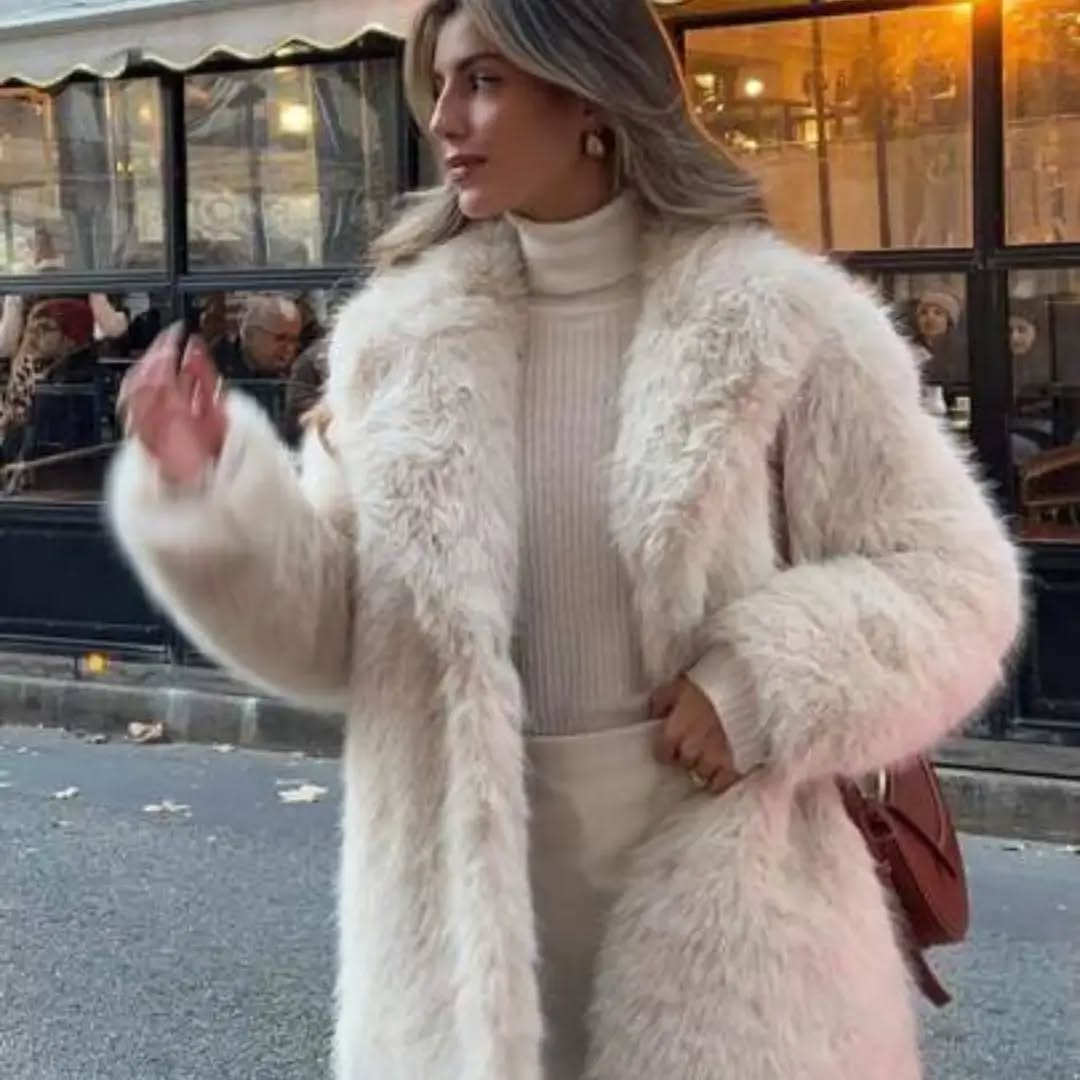 Women's Vintage Solid Color Faux Fur Oversize Coat