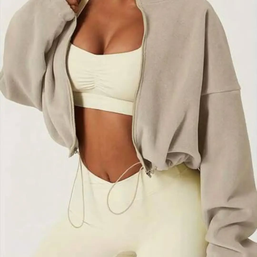 Women's New Plush Fleece Zip-Up Drawstring Waist Casual Sweatshirt