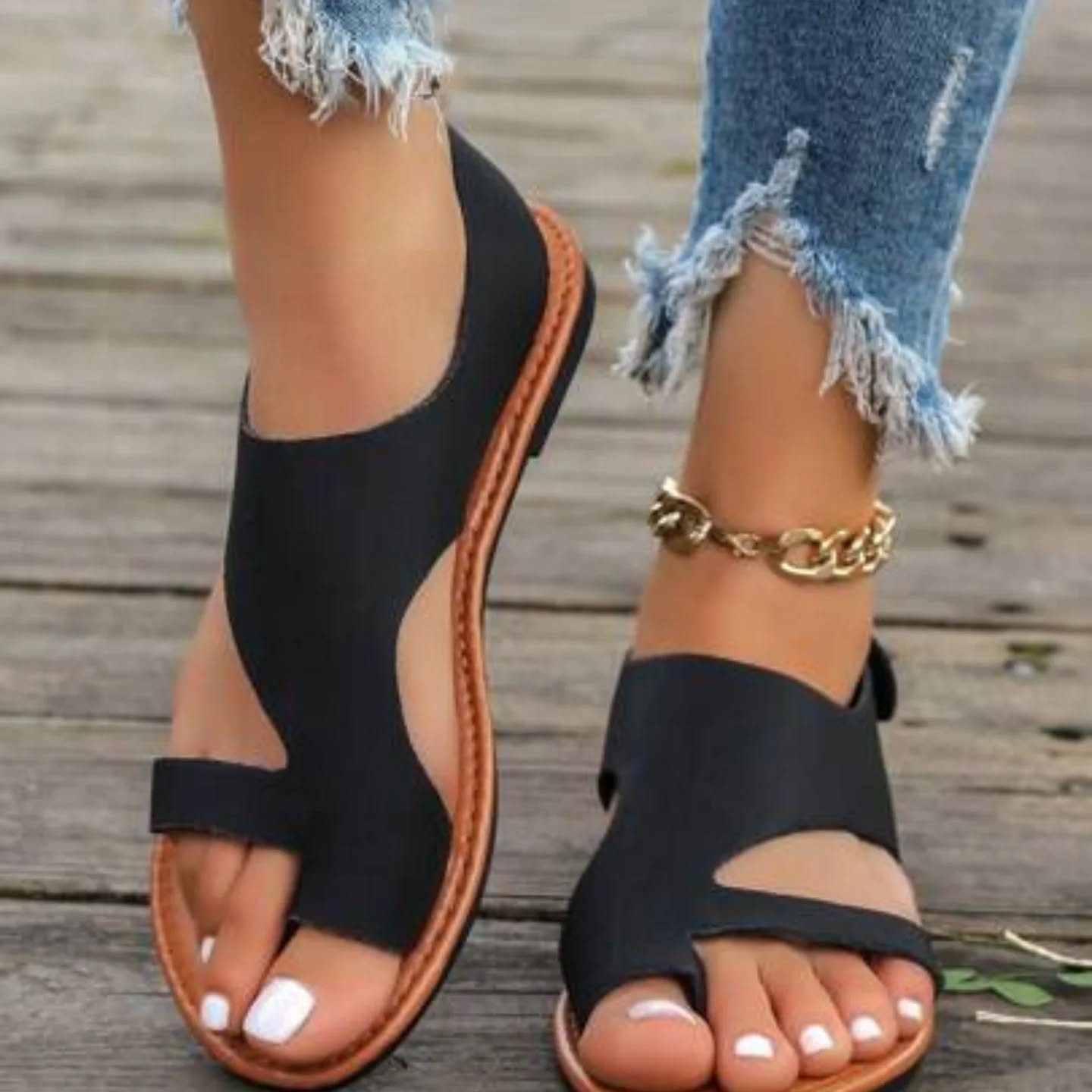 Women's Summer Hook And Loop Breathable Peep Toe Flat Sandals