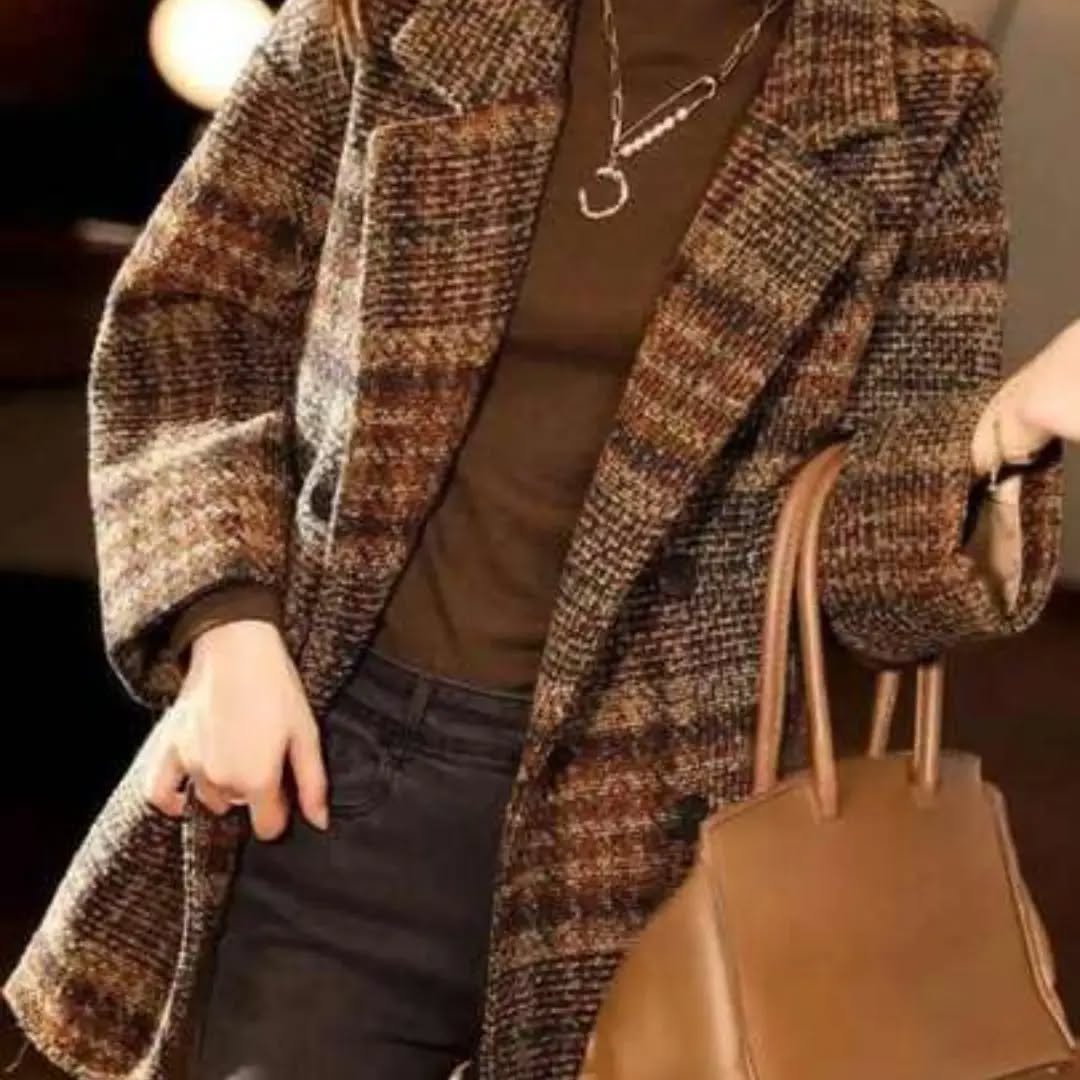Women's Loose Plaid Lapel Button Casual Long Sleeve Jacket With Pockets