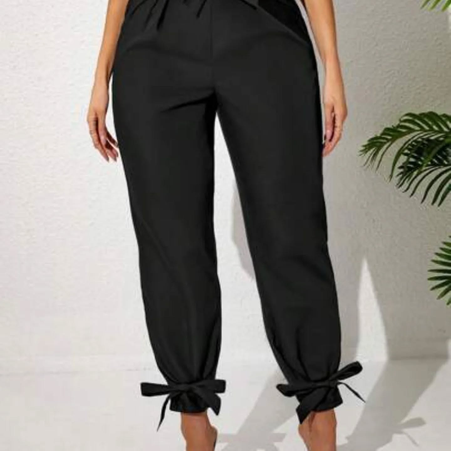 Plus Size Women Solid Color Elastic Waist Skinny Casual Long Pants Black Spring
