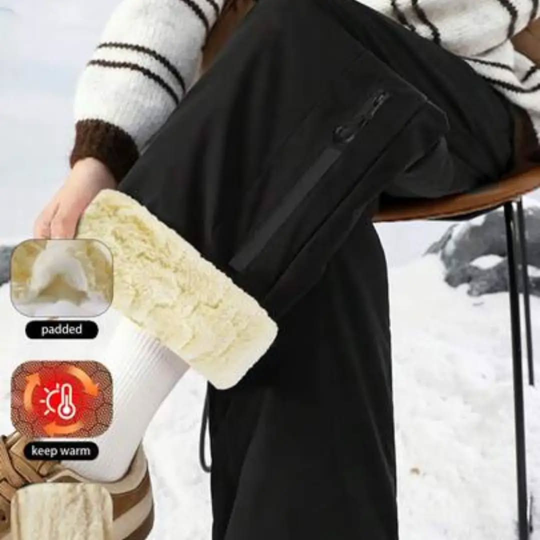 Women's Winter Ski Pants Thermal Fleece-Lined Thickened Insulated Snow Trousers Sports