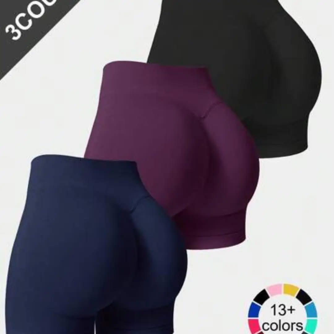 3pcs High Waist Yoga Shorts With Wide Waistband
