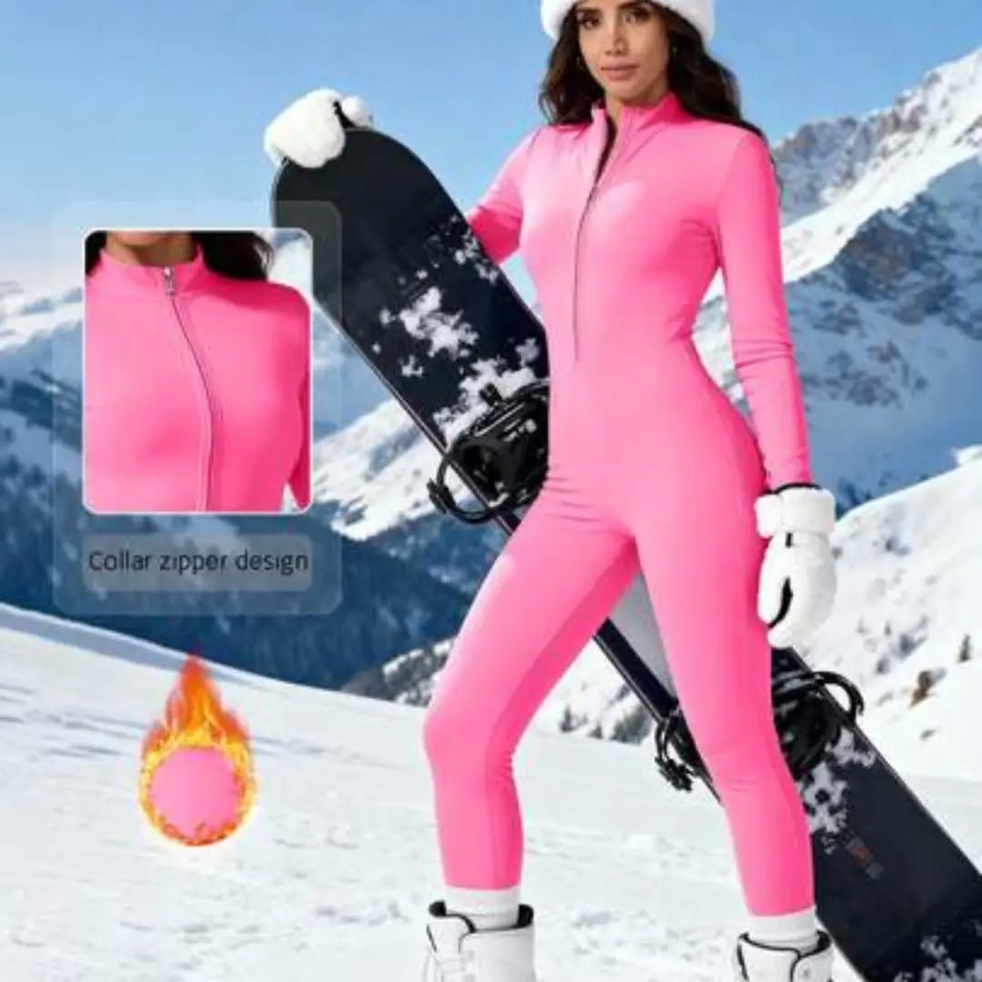 NcmRyu 1pc Women's Shaping Fleece Zip-Up Collar Sports Ski Jacket Pink Winter