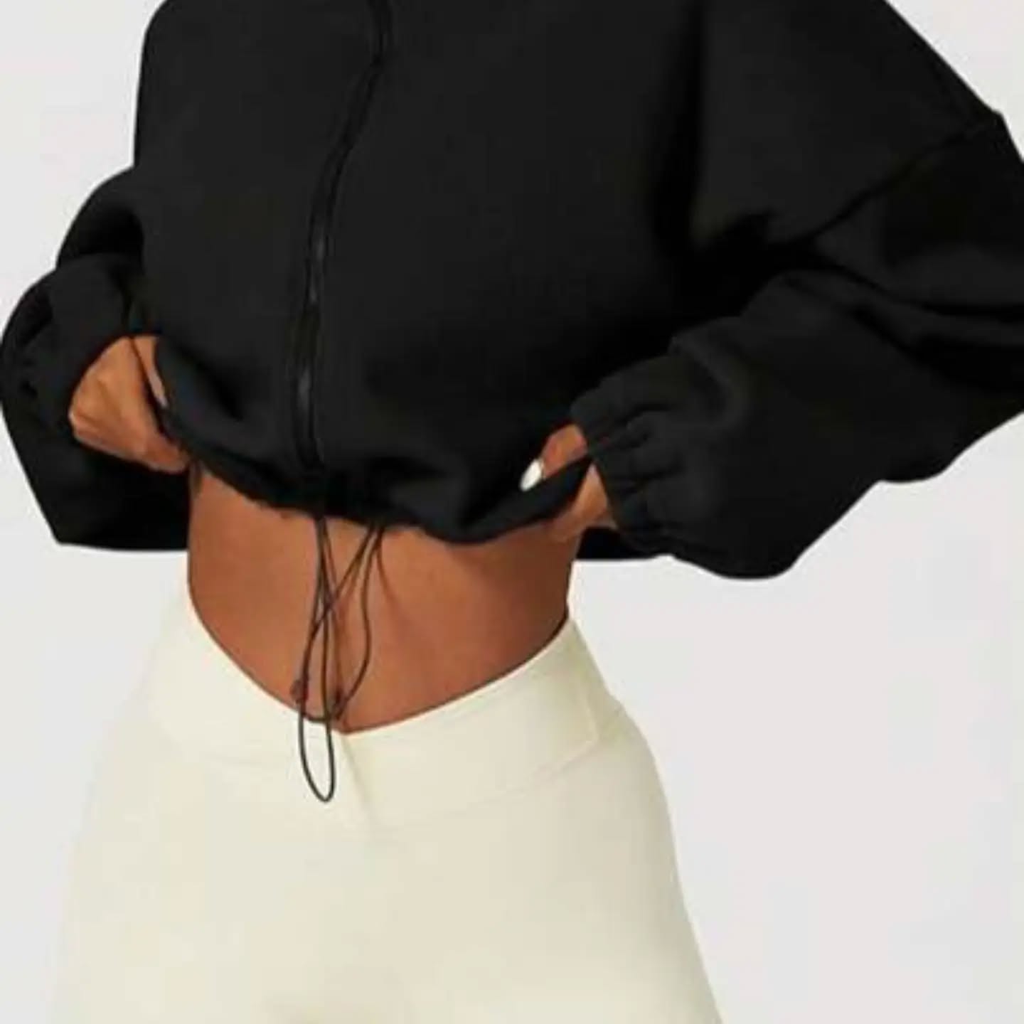 Women's New Plush Zip-Up Drawstring Waist Casual Sweatshirt