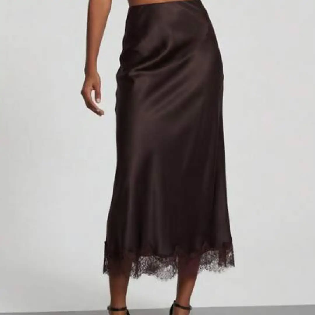Women's Elegant Lace Patchwork Satin Skirt