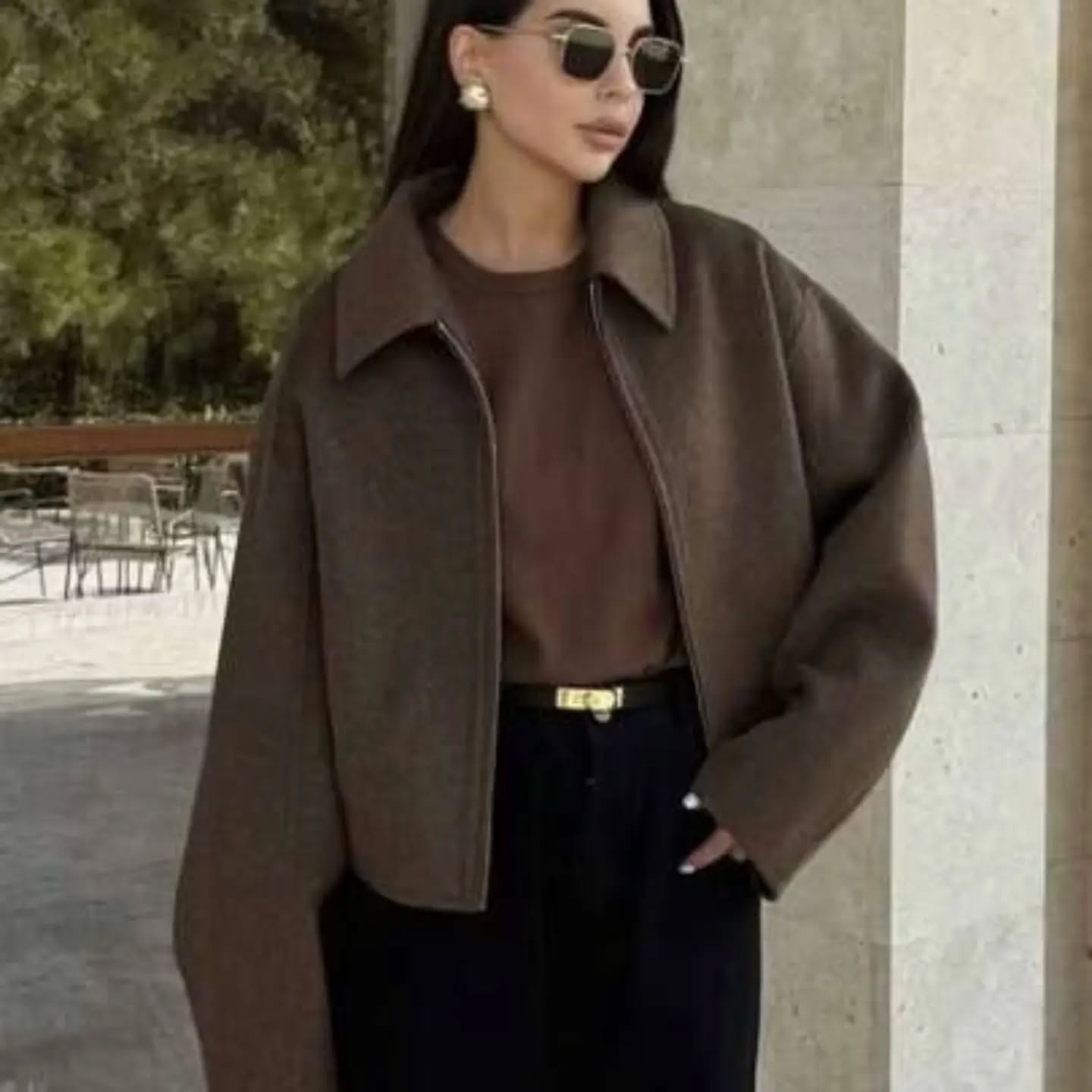 Women Autumn Fashion Retro Lapel Long Sleeve Jacket With Pockets Female Casual All-Match Long Sleeve Outwear Brown