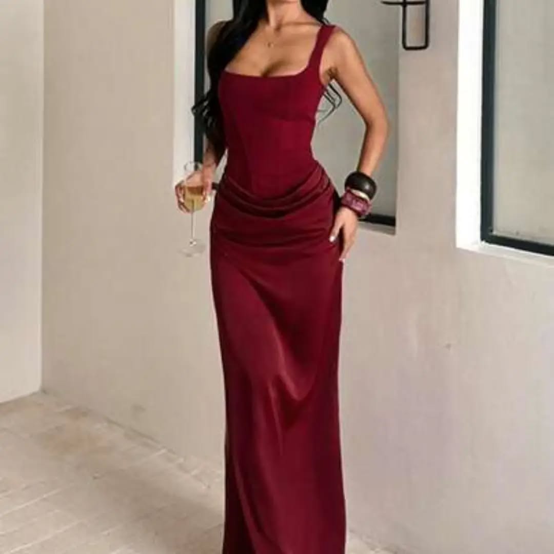Solid Color Elegant Sexy Party Knit Fabric Pleated Ruffle Backless Dress