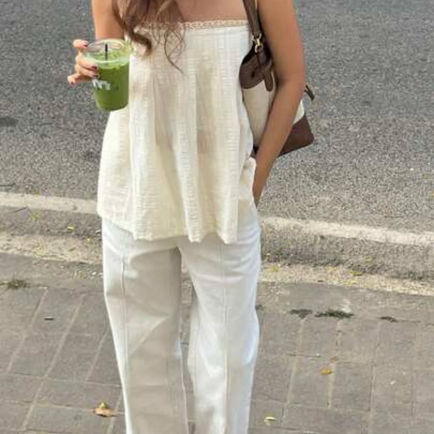 Women's Sleeveless Woven Fabric Lace Strap Top