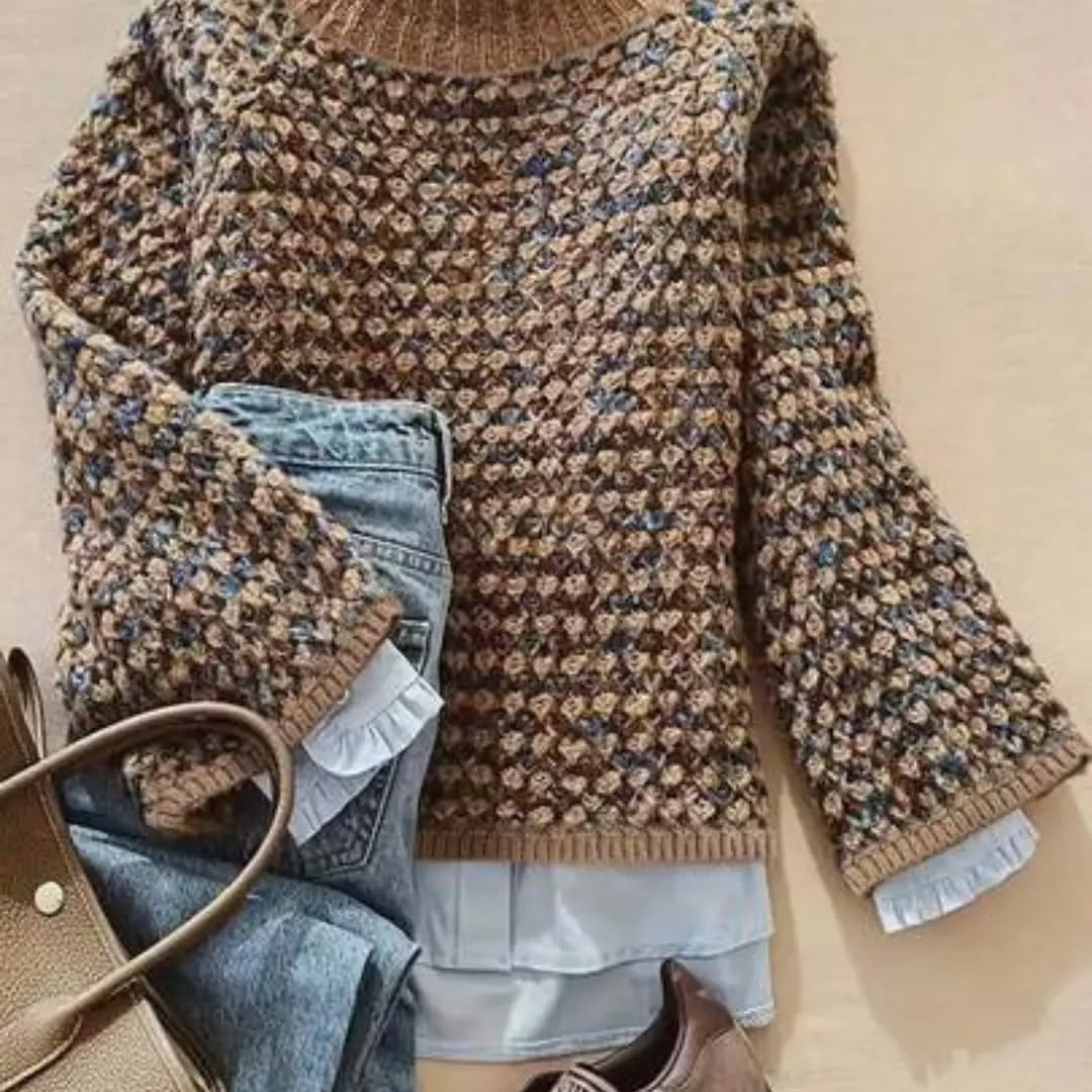 Women's Geometric Gradient Knit Pullover - Long Sleeve Cozy Sweater For Autumn Winter | Casual Daily Wear With Soft Fabric