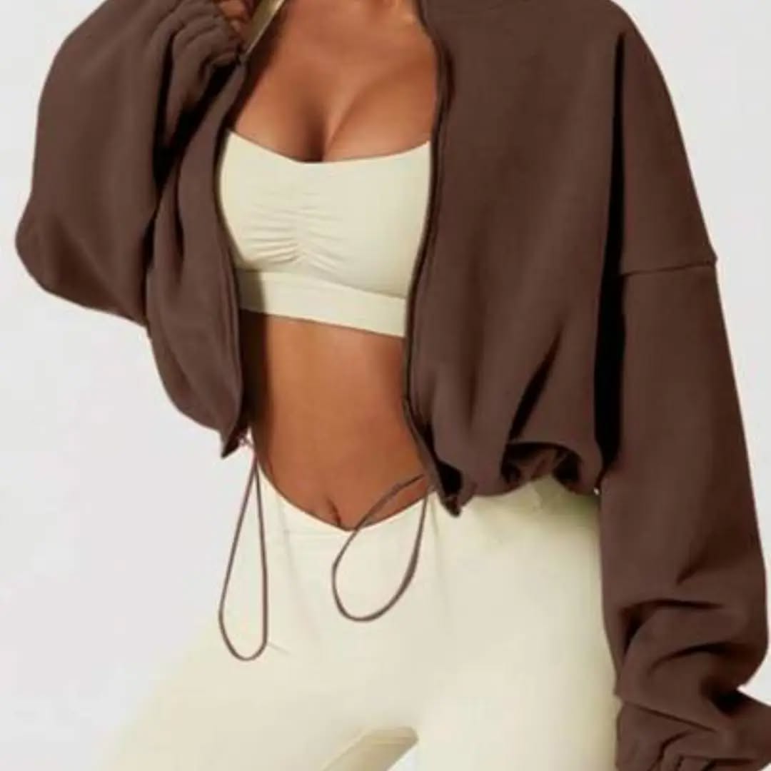 Women's New Plush Fleece Zip-Up Drawstring Waist Casual Sweatshirt
