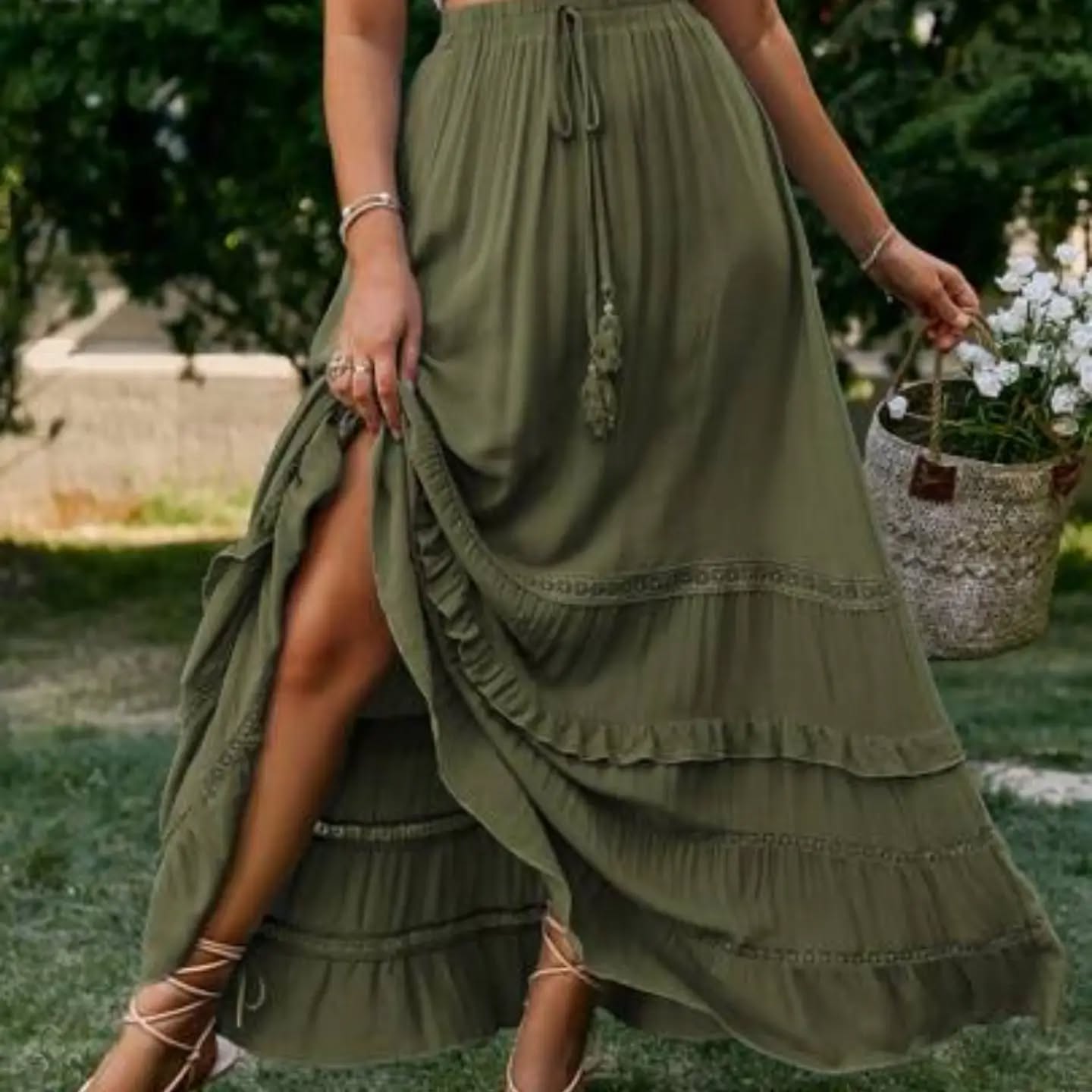 Simplee Casual Vacation Western Style Women's Loose Flounce Hem Skirt